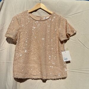 LC Lauren Conrad Sequin Blouse in Beige XS